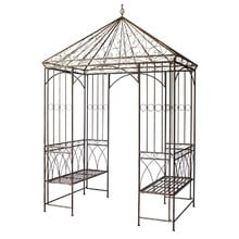 Rustic Brown Garden Gazebo with Built-In Benches